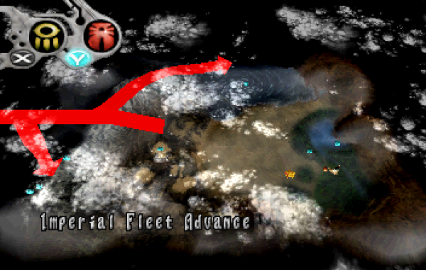 The map shows the advancing Imperial Fleet.