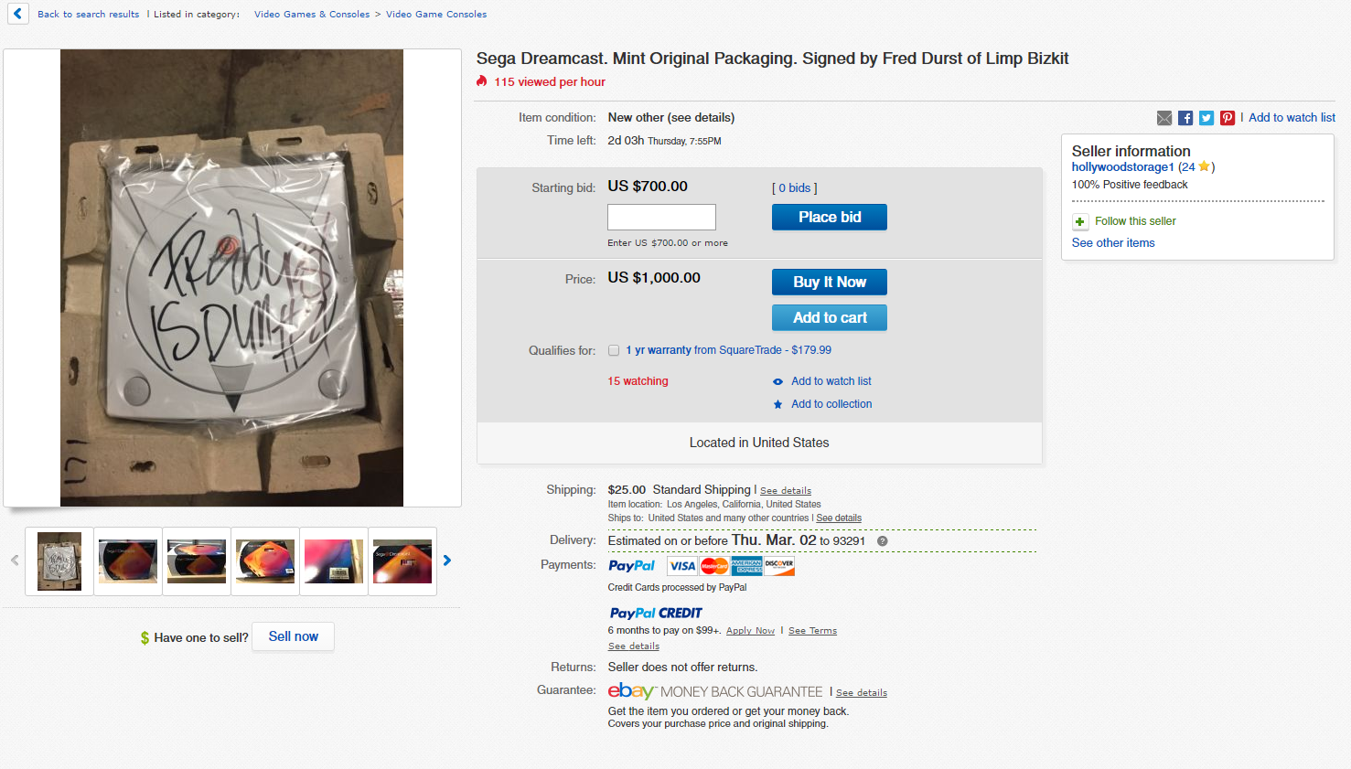 Fred Durst signed Dreamcast hits eBay.